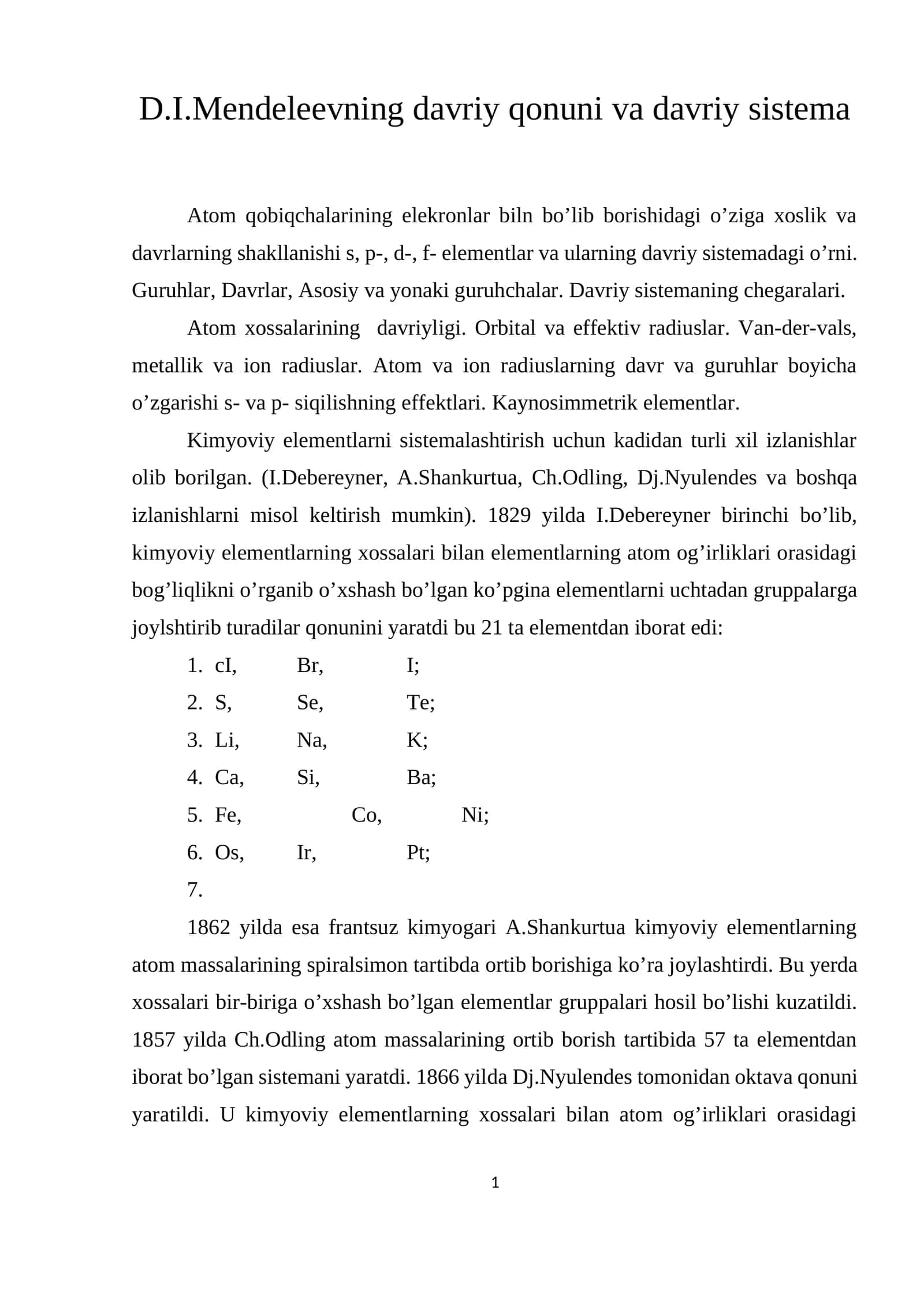 Davriy sistemadagi 118 ta elemen haqida umumiy ma'lumot