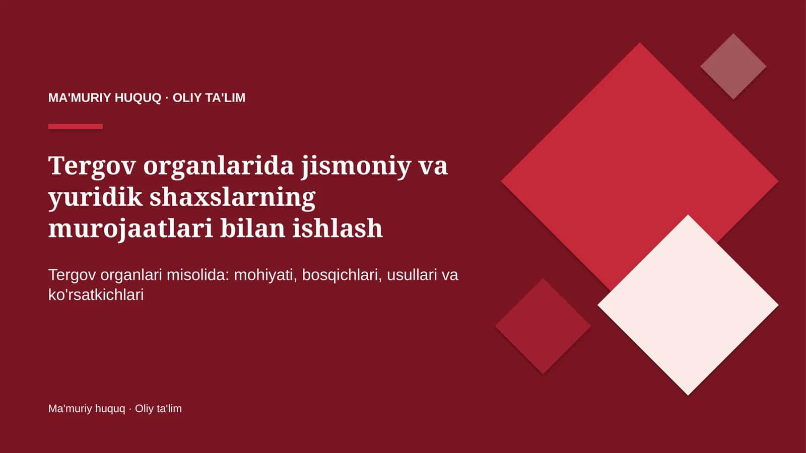 Tergov organlarida jismoniy va yuridik shaxslarning murojaatlari bilan ishlash