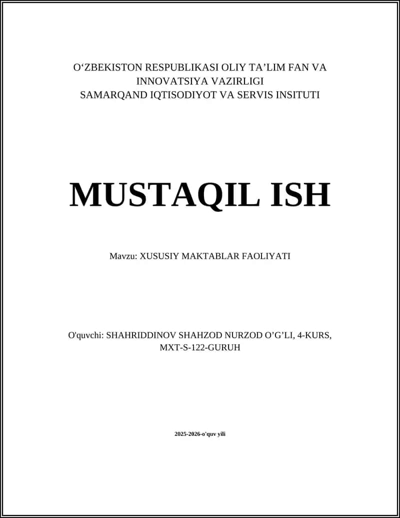 XUSUSIY MAKTABLAR FAOLIYATI