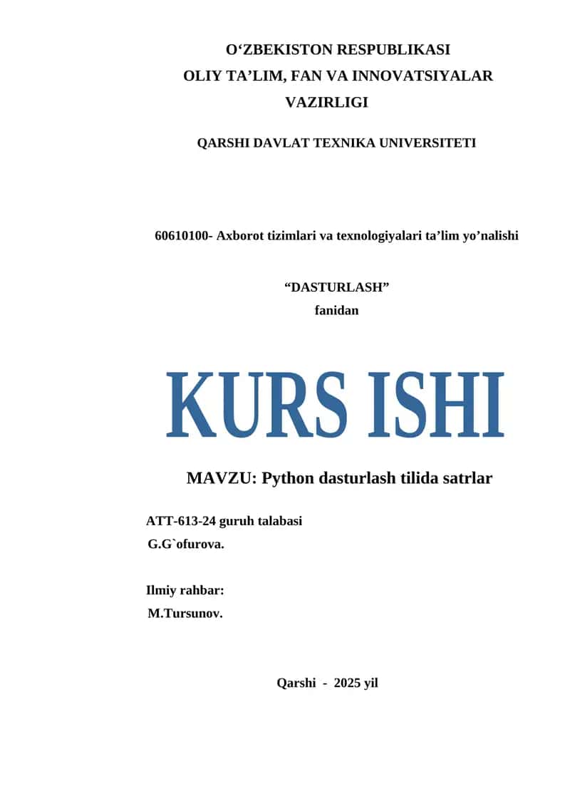 Python dasturlash tilida satrlar