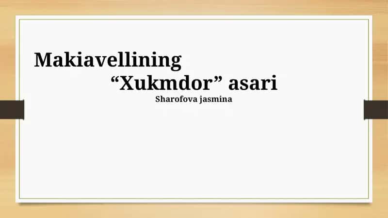 Makiavellining “Xukmdor” asari