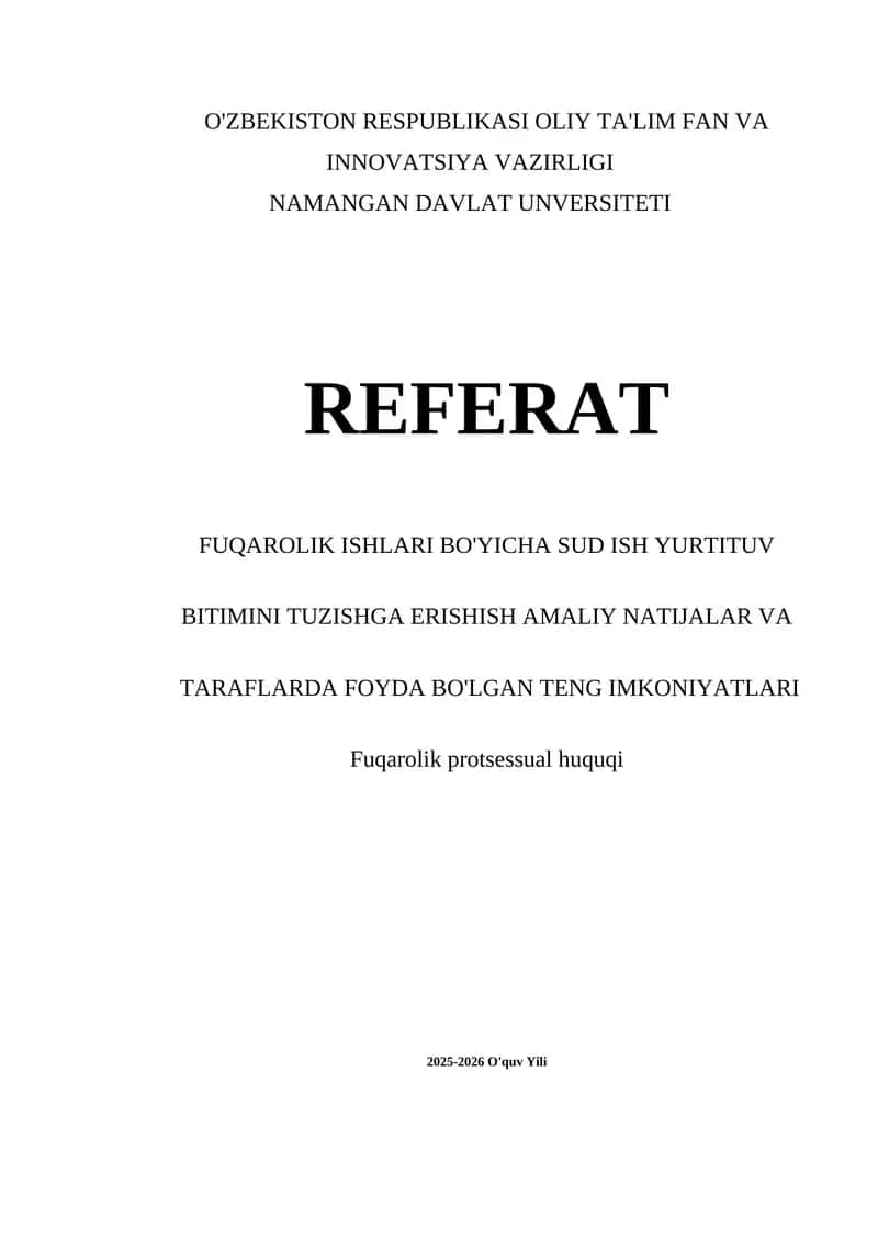 Fuqarolik Ishlari Bo'yicha Sud Ish Yurtituvini Tuzish