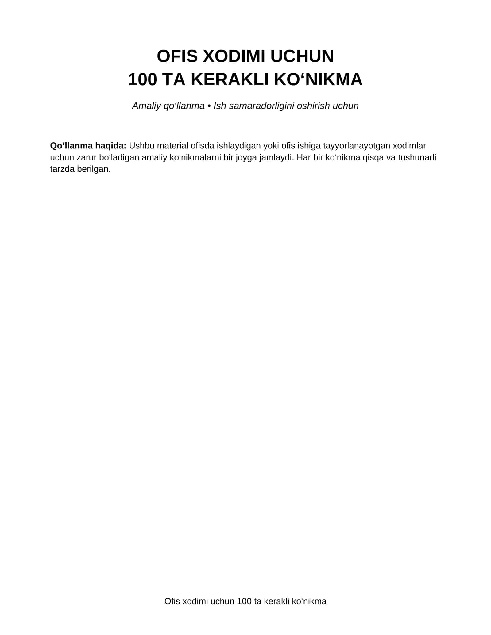 100 TA KERAKLI KO‘NIKMA