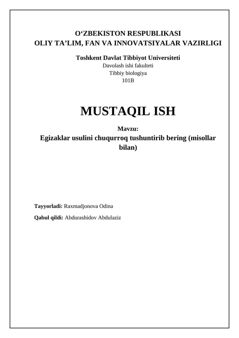 Egizaklar usulini chuqurroq tushuntirib bering (misollar bilan)