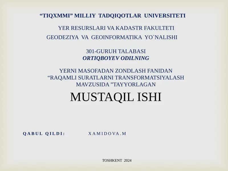 RAQAMLI SURATLARNI TRANSFORMATSIYALASH