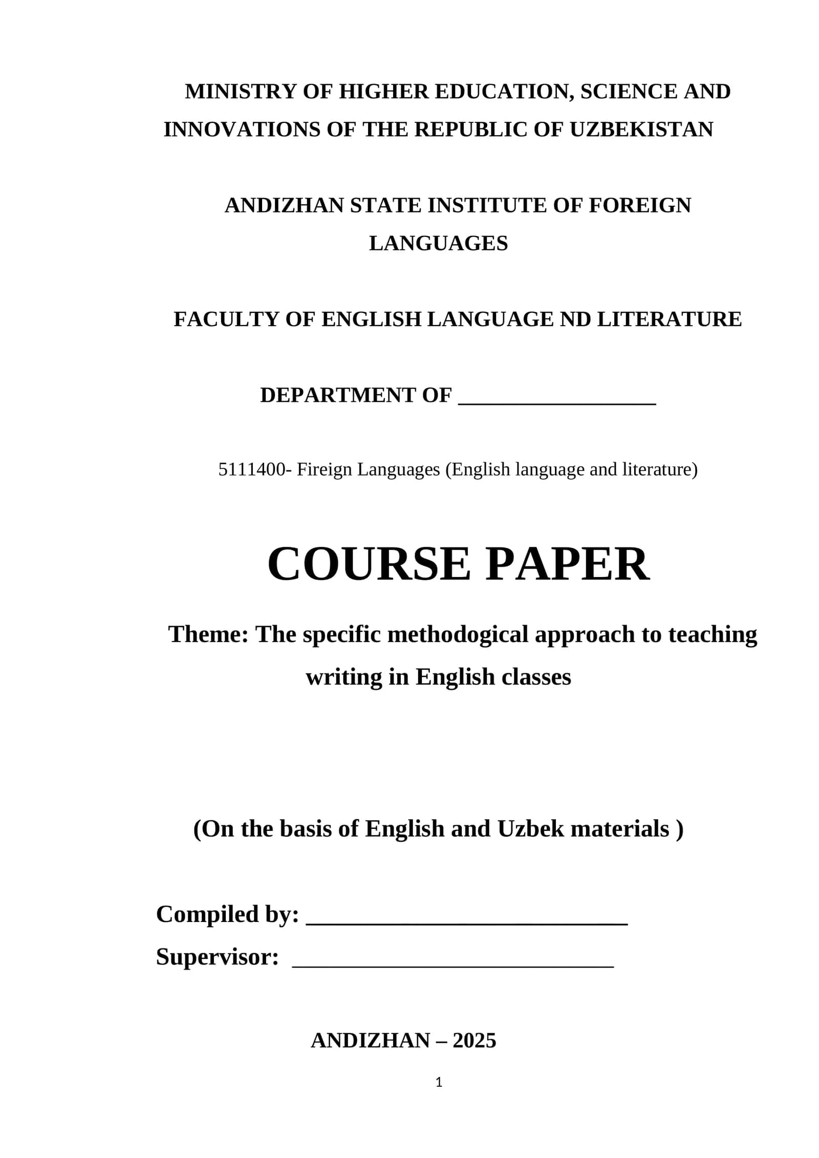 Specific methodogical approach to teaching writing in English classes