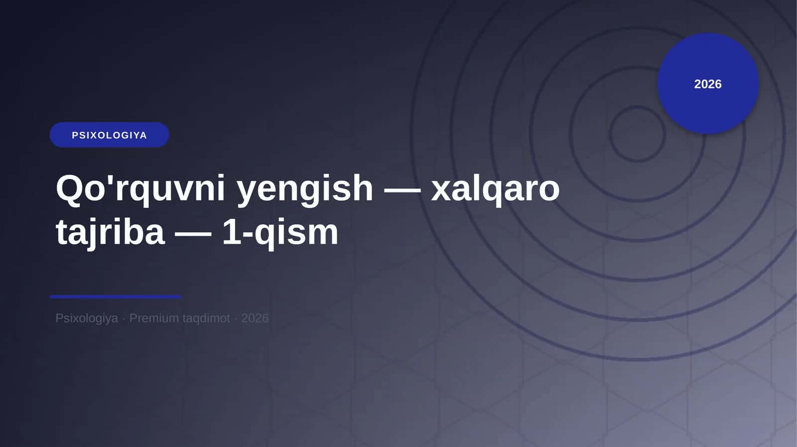 Qo'rquvni yengish — xalqaro tajriba — 1-qism