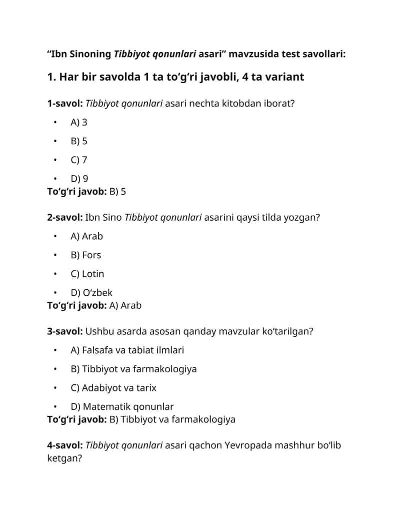 Ibn Sinoning Tibbiyot qonunlari asari.