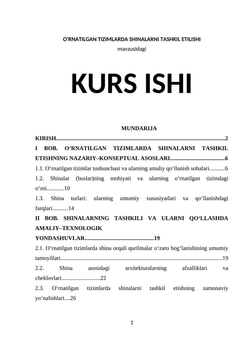 O'RNATILGAN TIZIMLARDA SHINALARNI TASHKIL ETILISHI