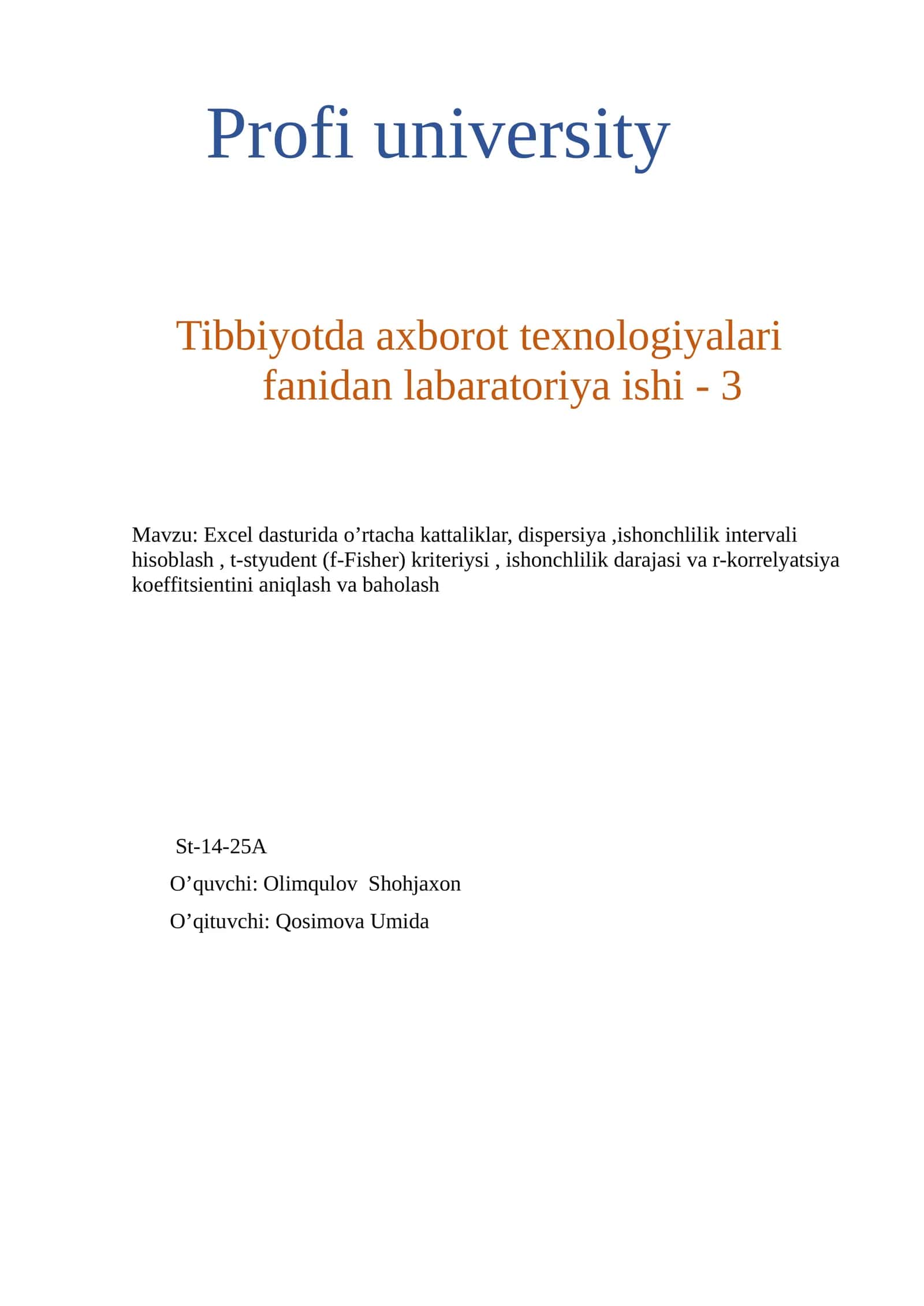 Tibbiyotda axborot texnologiyalari fanidan labaratoriya ishi - 3