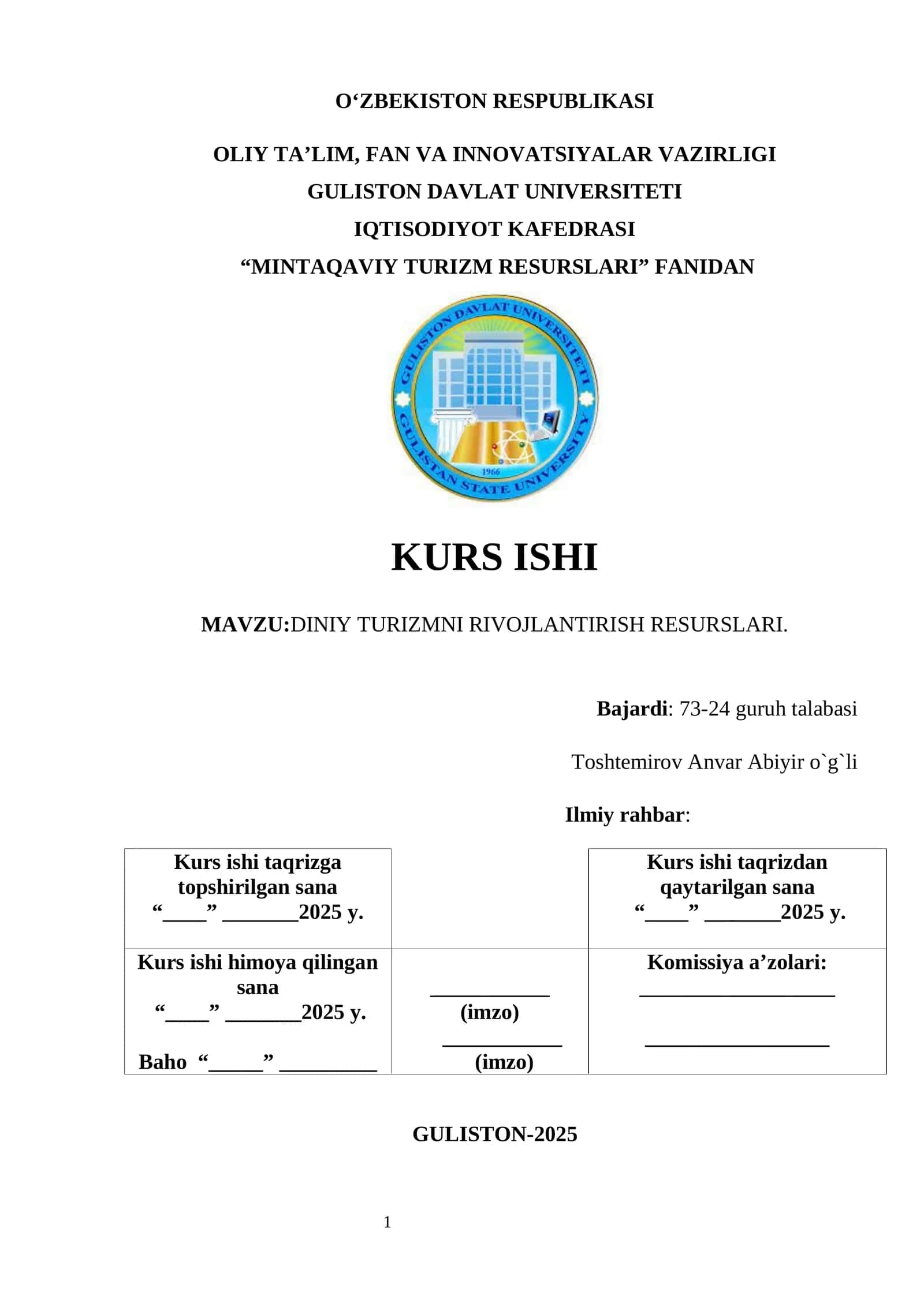 Diniy Turizmni Rivojlantirish Resurslari