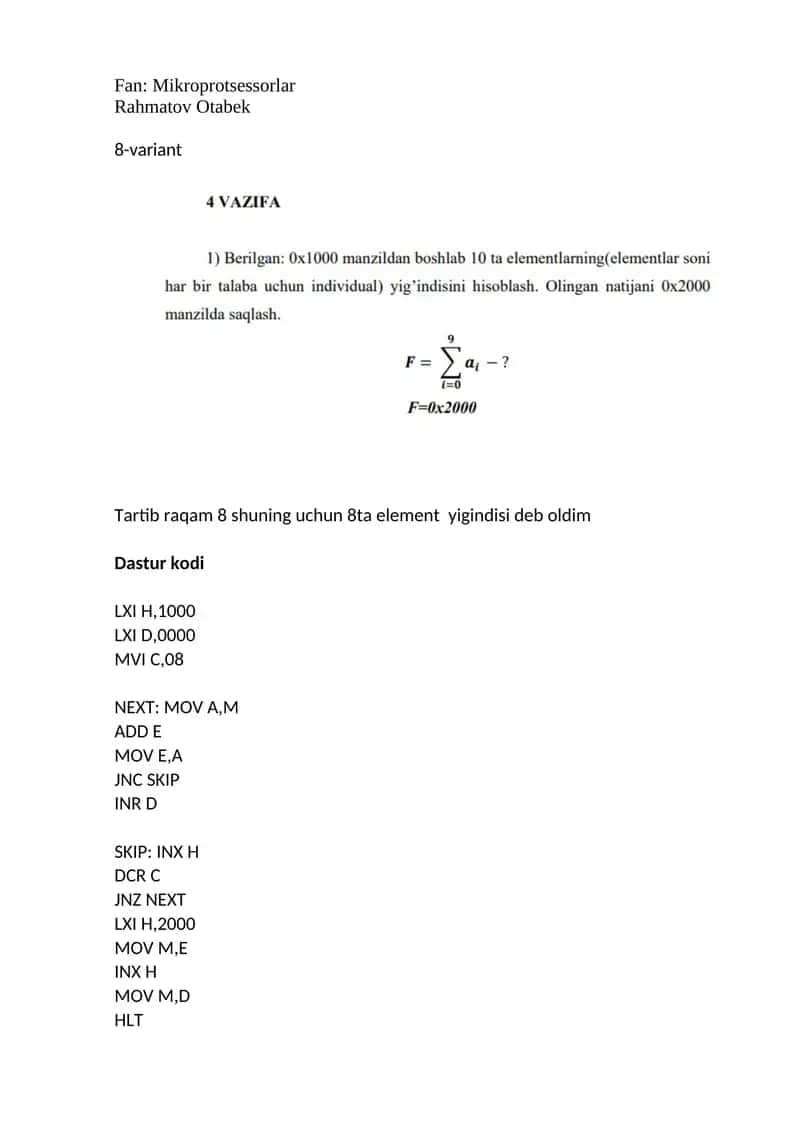 microprotsessorlar 4-amaliy mashg'ulot