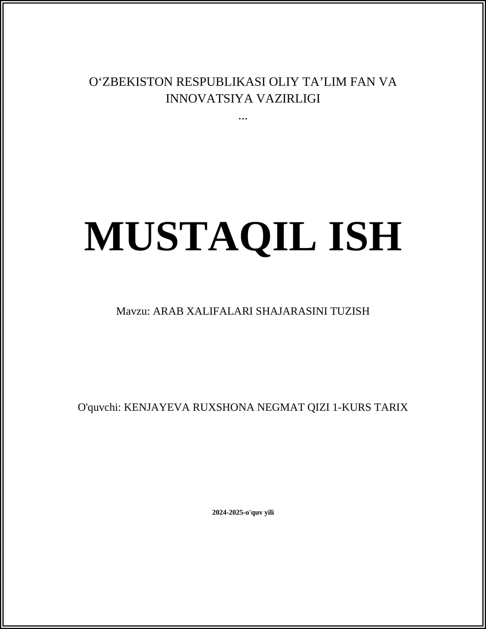ARAB XALIFALARI SHAJARASINI TUZISH
