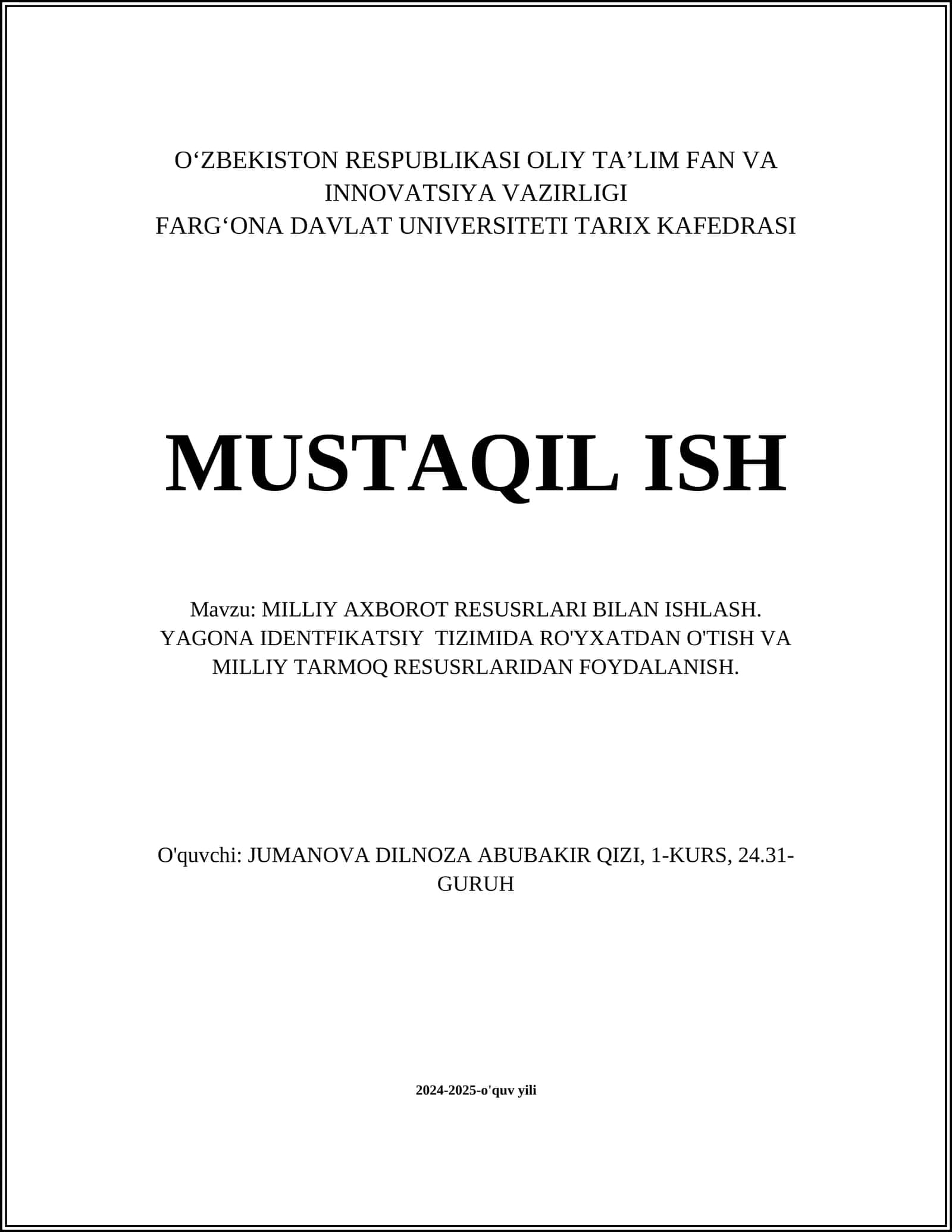 MILLIY AXBOROT RESUSRLARI BILAN ISHLASH