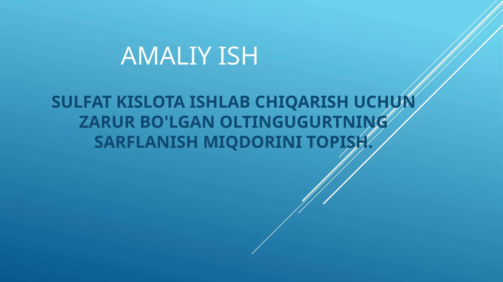 SULFAT KISLOTA ISHLABCHIQARISHUCHUN ZARUR BO'LGAN OLTINGUGUR