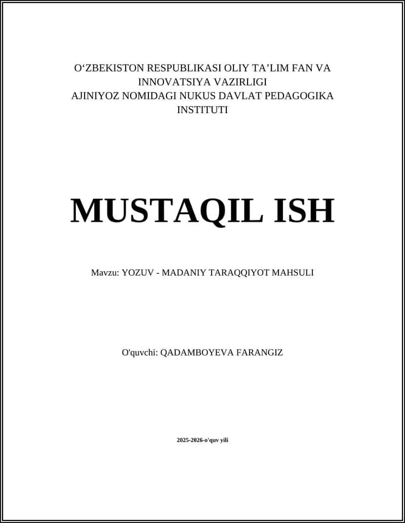 YOZUV - MADANIY TARAQQIYOT MAHSULI