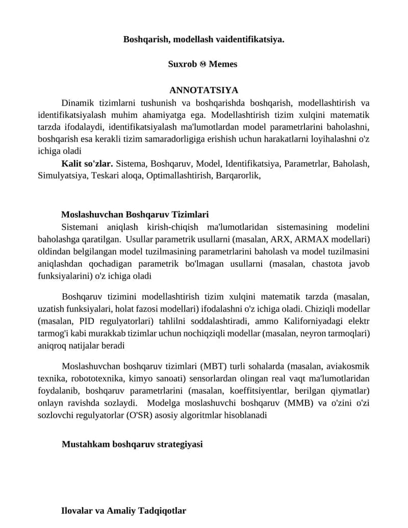 Moslashuvchan Boshqaruv Tizimlari