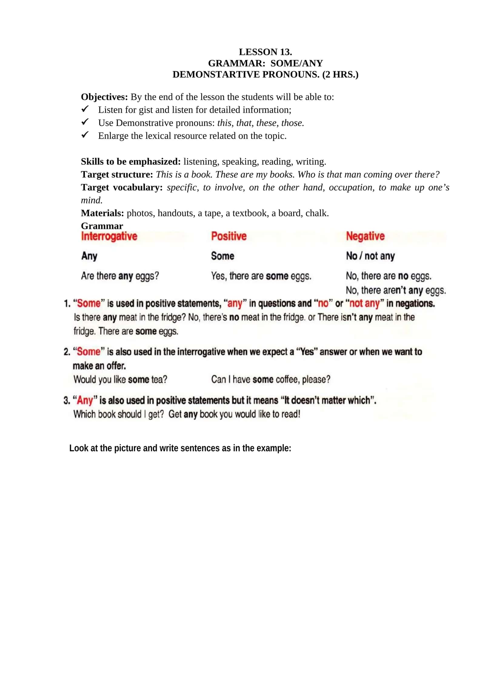 GRAMMAR: SOME/ANY DEMONSTARTIVE PRONOUNS