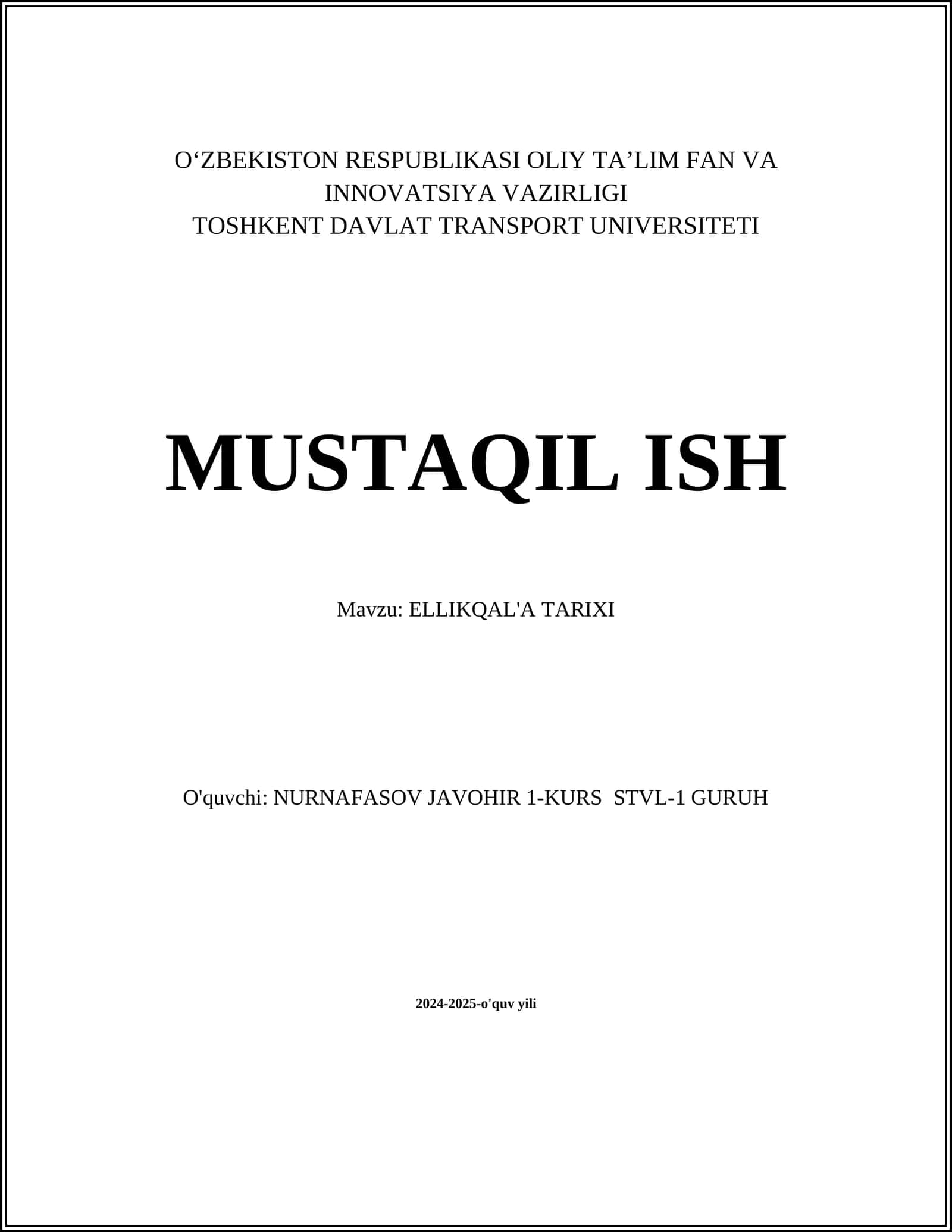 ELLIKQAL'A TARIXI