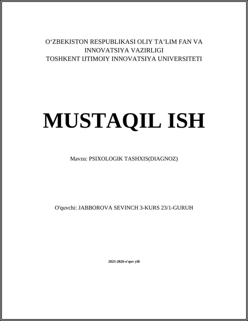 PSIXOLOGIK TASHXIS(DIAGNOZ)