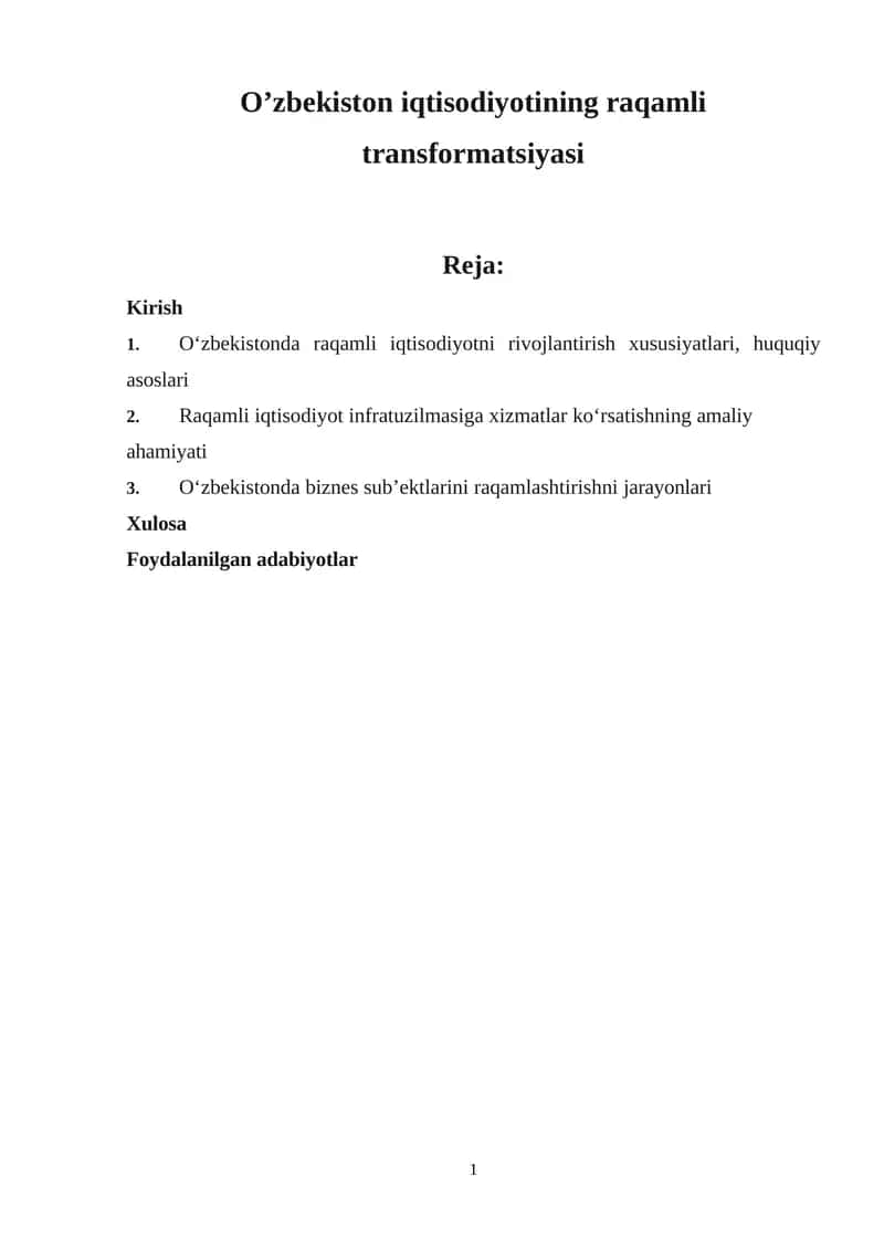 O’zbekiston iqtisodiyotining raqamli transformatsiyasi