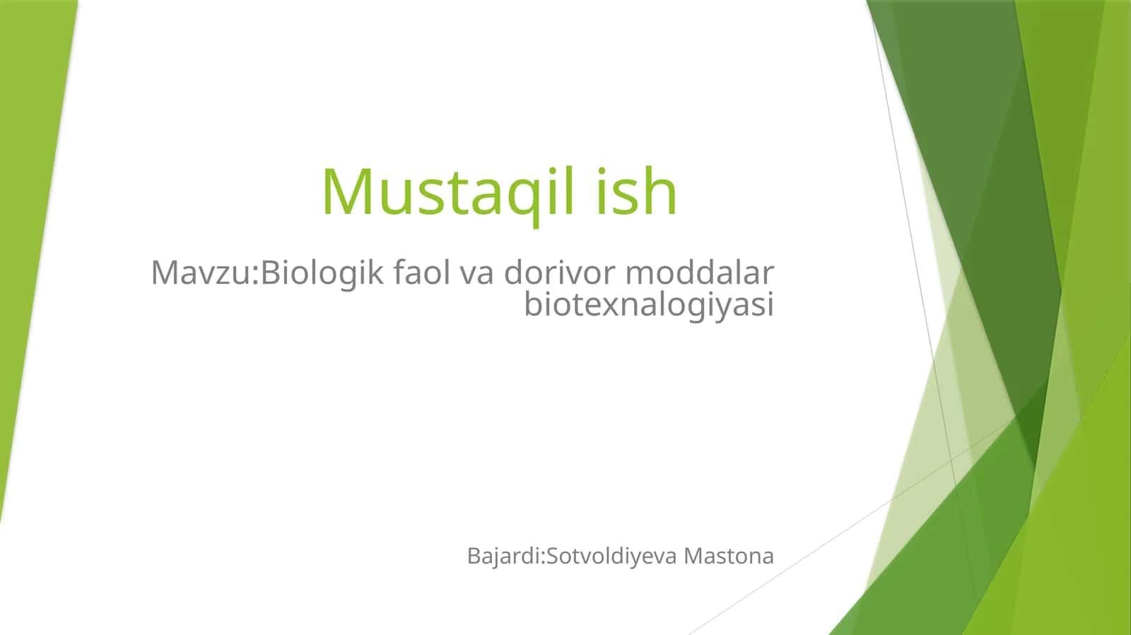 Biologik faol vadorlari vormodlari biotexnologiyasi