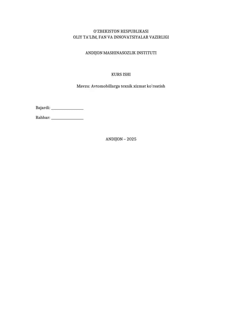 Avtomobillarga texnik xizmat ko'rsatish