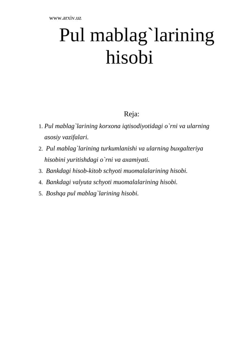 Pul mablag`larining hisobi