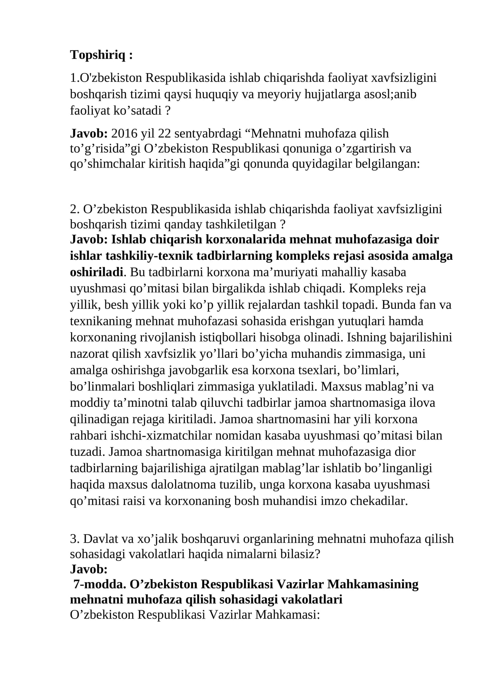 O'zbekiston Respublikasida Ishlab Chiqarishda Faholiyat Xavfsizligini Boshqarish Tizimi