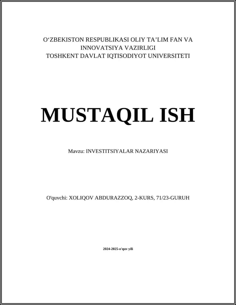 INVESTITSIYALAR NAZARIYASI