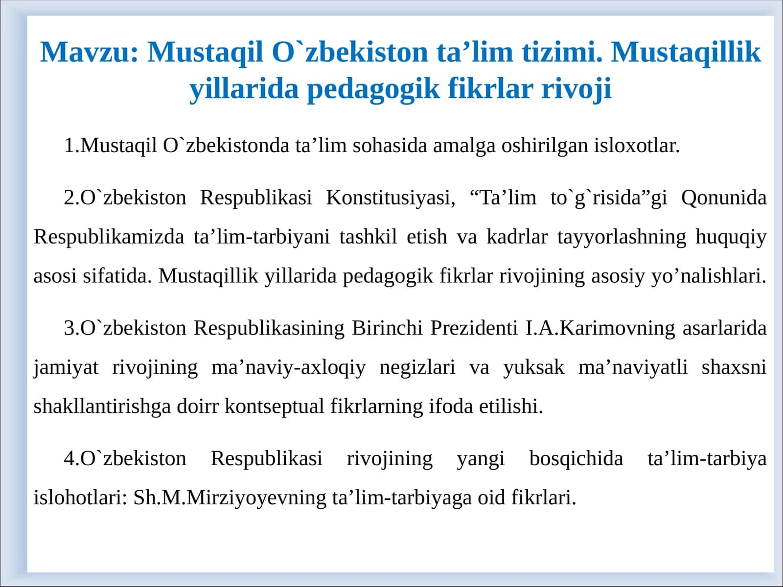 mustaqil Oʻzbekiaton talim tizimi