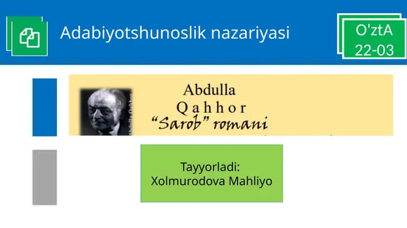 Psixoanalitik Metodga Xosxususiyatlar Abdulla Qahhorning sarob romani