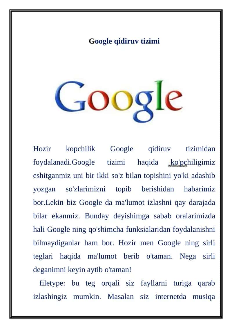 Google qidiruv tizimi