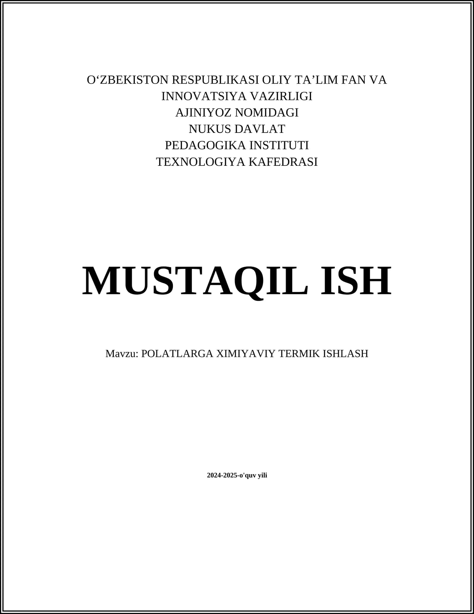 POLATLARGA XIMIYAVIY TERMIK ISHLASH