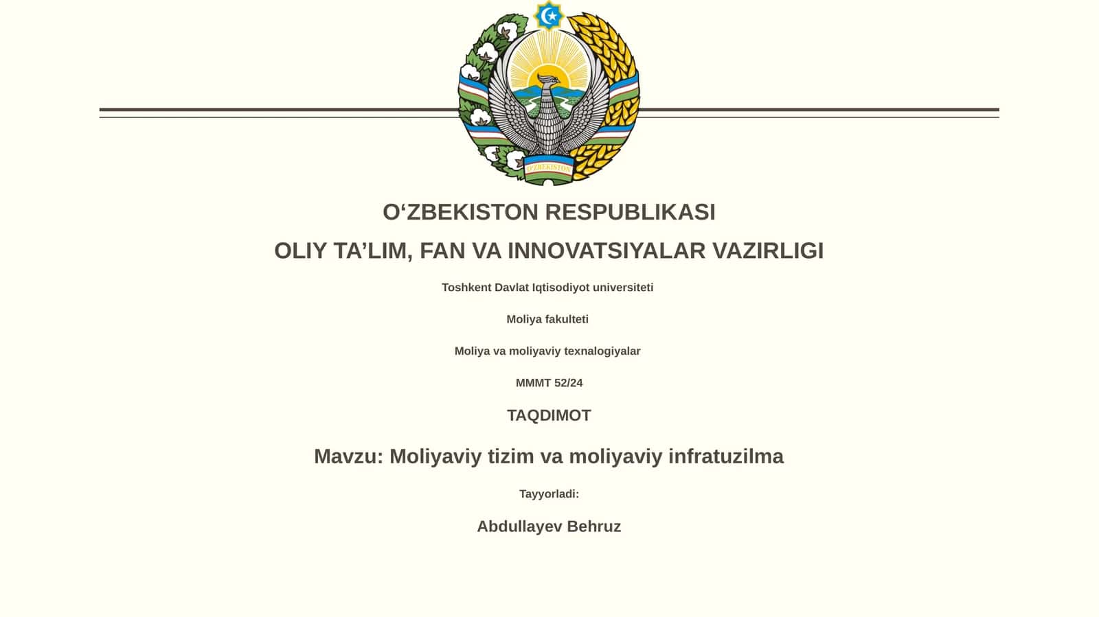 Moliyaviy tizim va moliyaviy infratuzilma 1