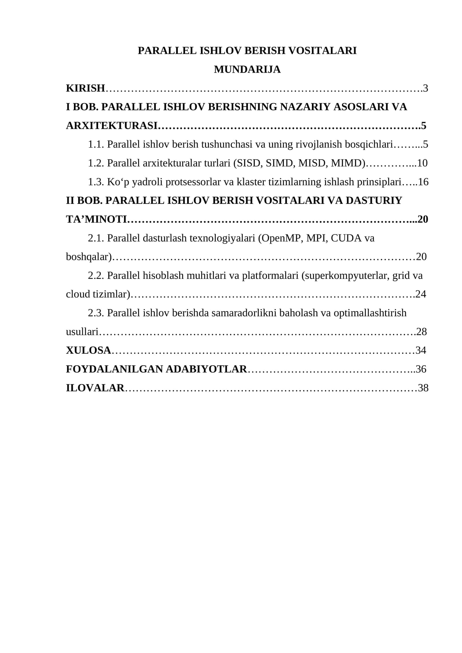 PARALLEL ISHLOV BERISH VOSITALARI