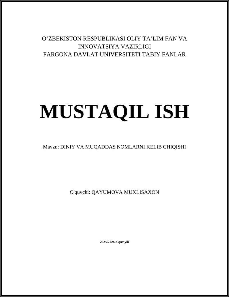 DINIY VA MUQADDAS NOMLARNI KELIB CHIQISHI