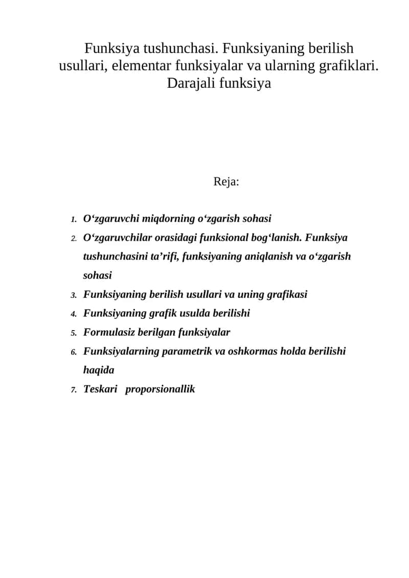 Funksiya tushunchasi