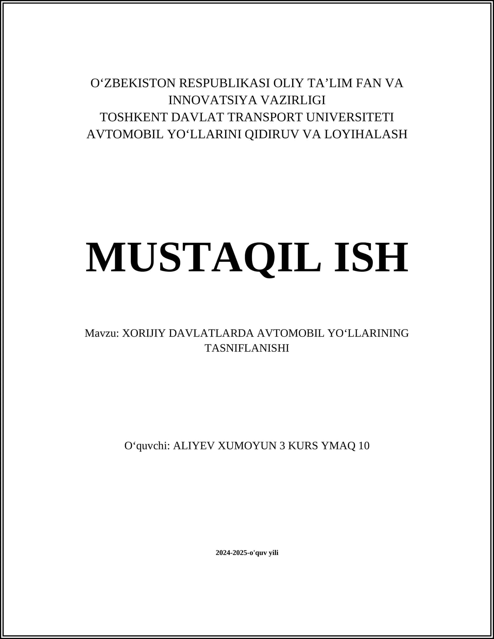 XORIJIY DAVLATLARDA AVTOMOBIL YOʻLLARINING TASNIFLANISHI