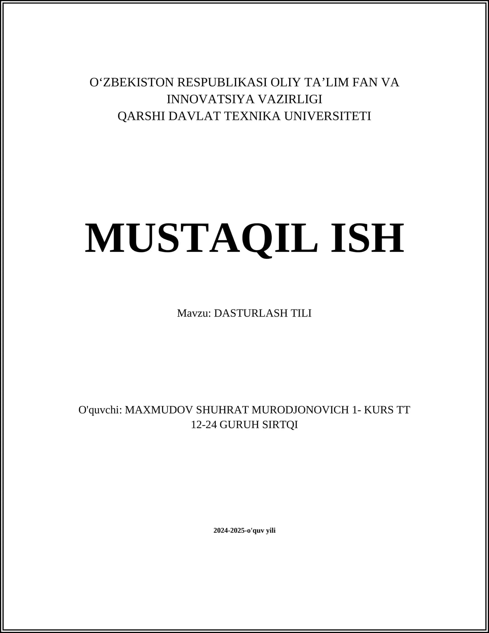 DASTURLASH TILI