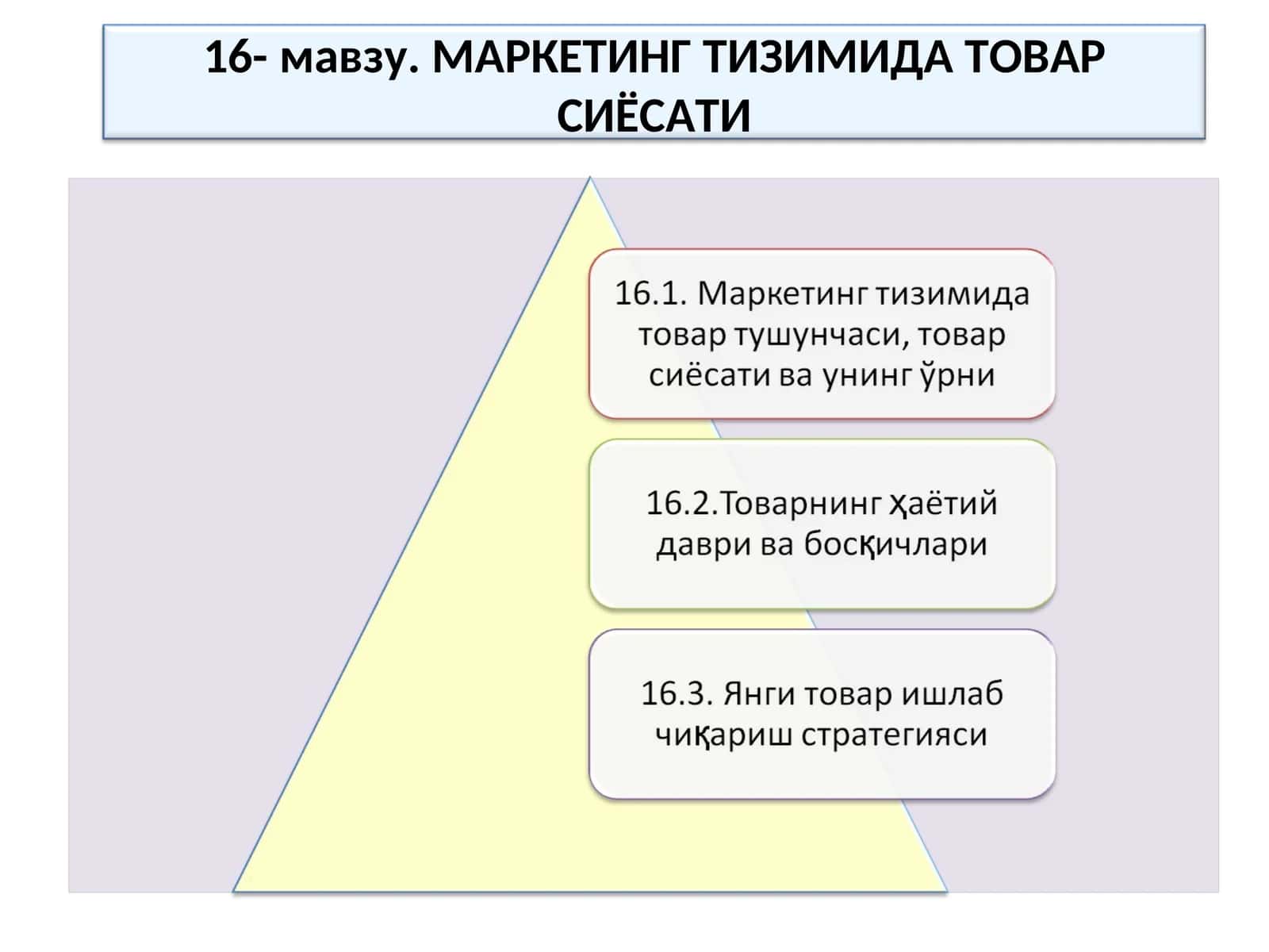 МАРКЕТИНГ ТИЗИМИДА ТОВАР СИЁСАТИ