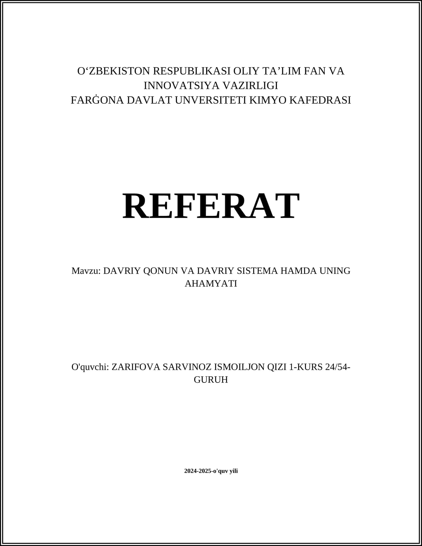 DAVRIY QONUN VA DAVRIY SISTEMA HAMDA UNING AHAMYATI