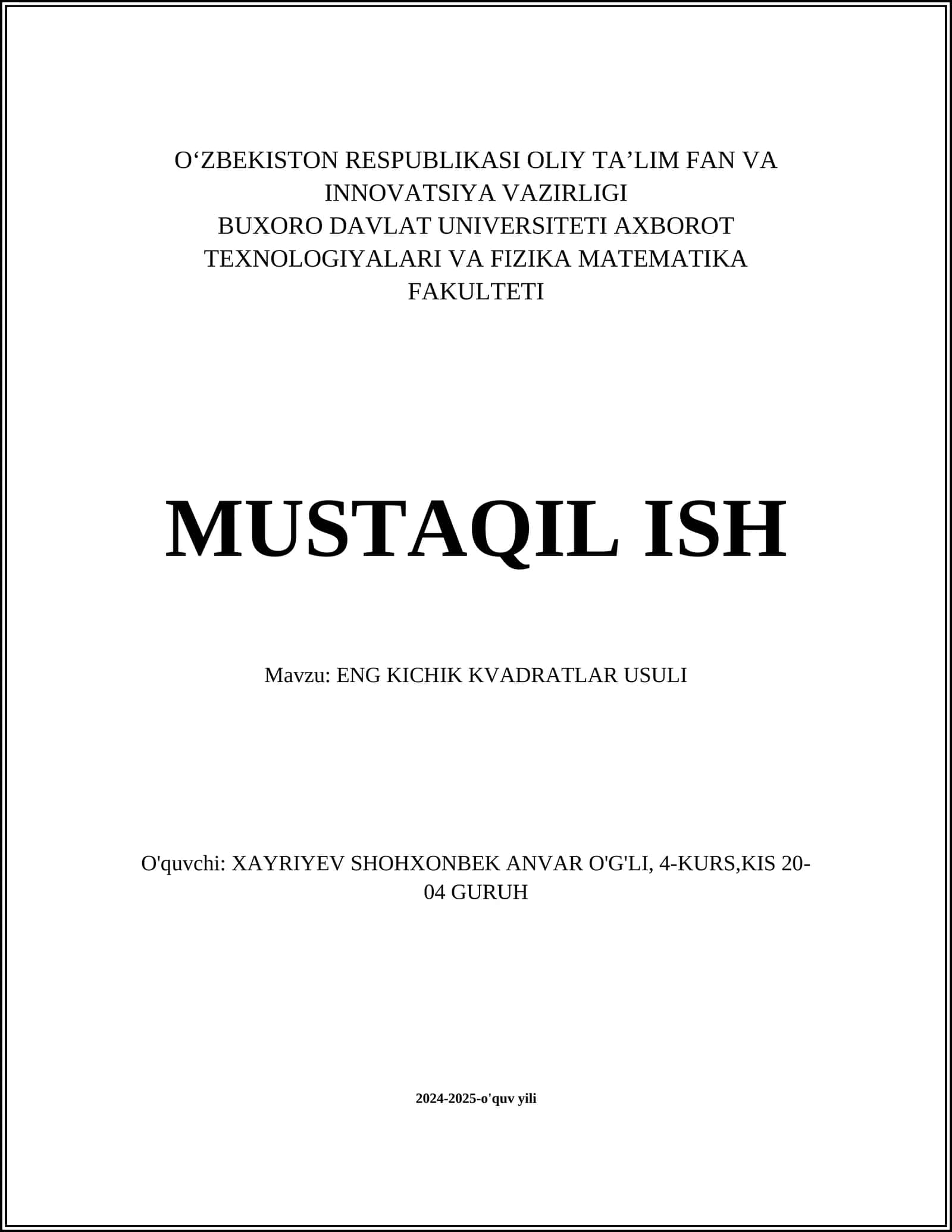 ENG KICHIK KVADRATLAR USULI