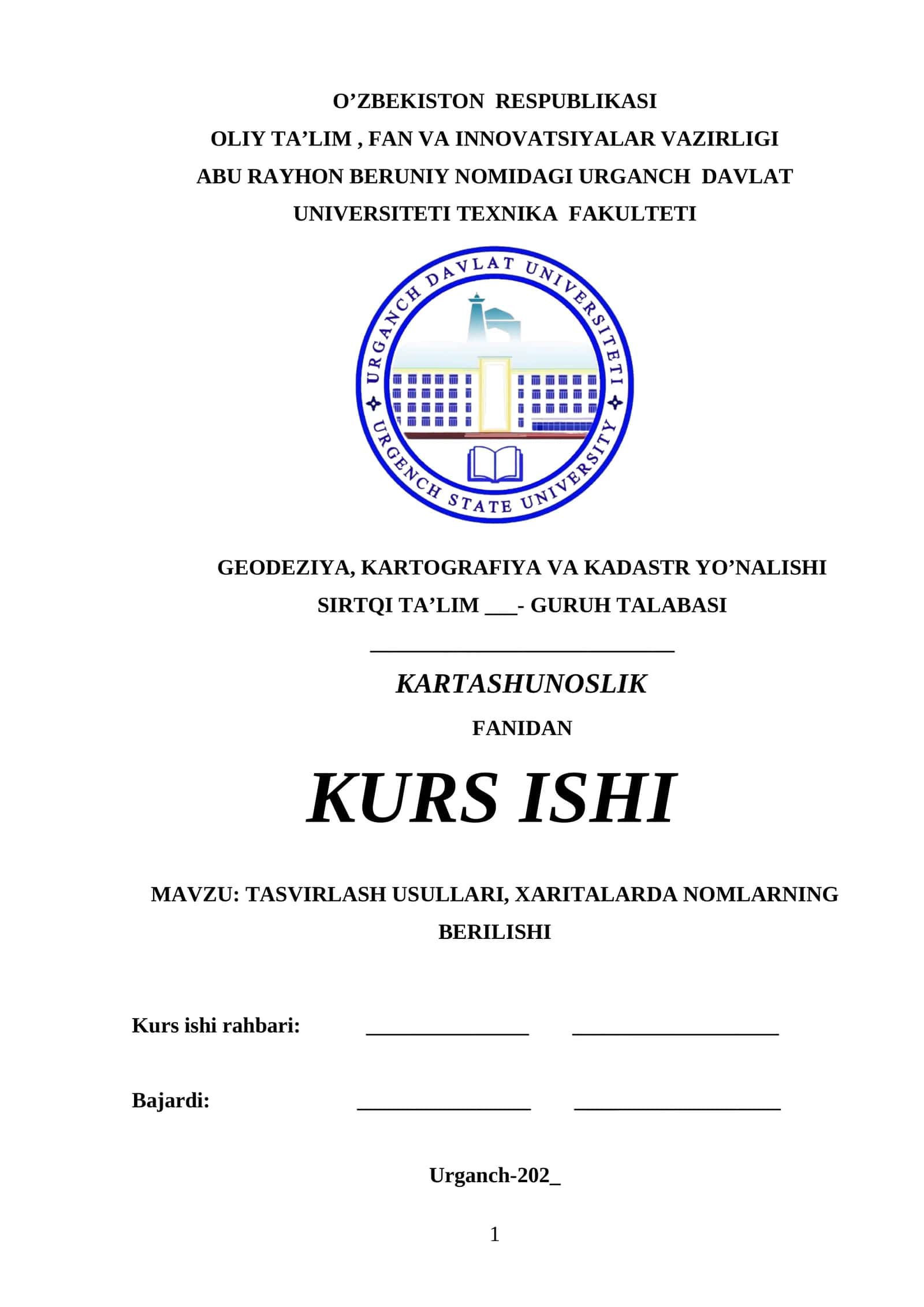 TASVIRLASH USULLARI, XARITALARDA NOMLARNING BERILISHI