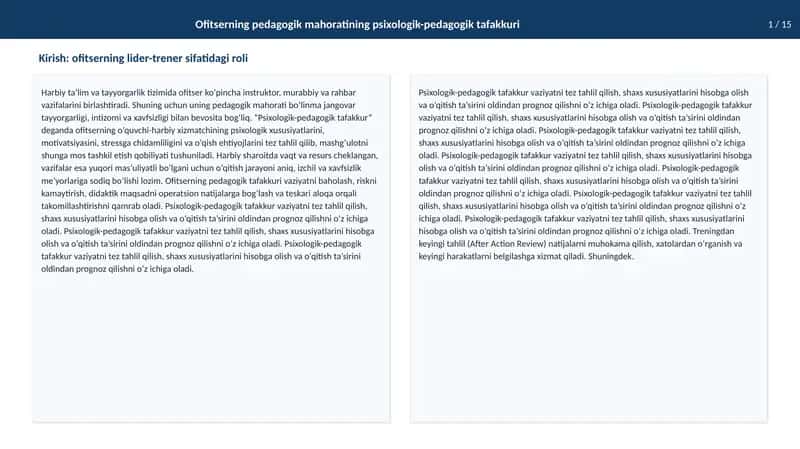Ofitserningpedagogik mahoratining psixologik-pedagogik tafakkuri