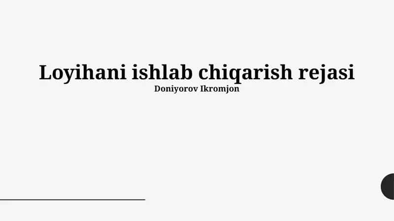 Loyihani ishlab chiqarish rejasi