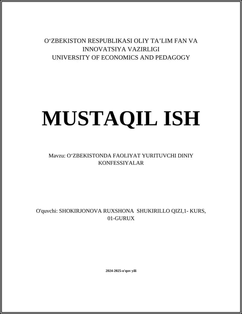 O‘ZBEKISTONDA FAOLIYAT YURITUVCHI DINIY KONFESSIYALAR