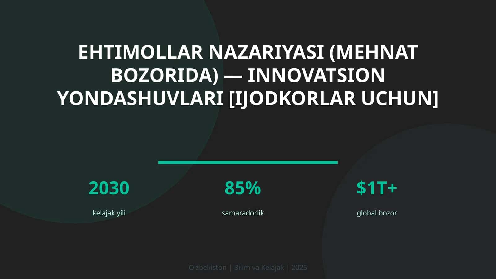 Ehtimollar nazariyasi (mehnat bozorida) — innovatsion yondashuvlari [ijodkorlar uchun]