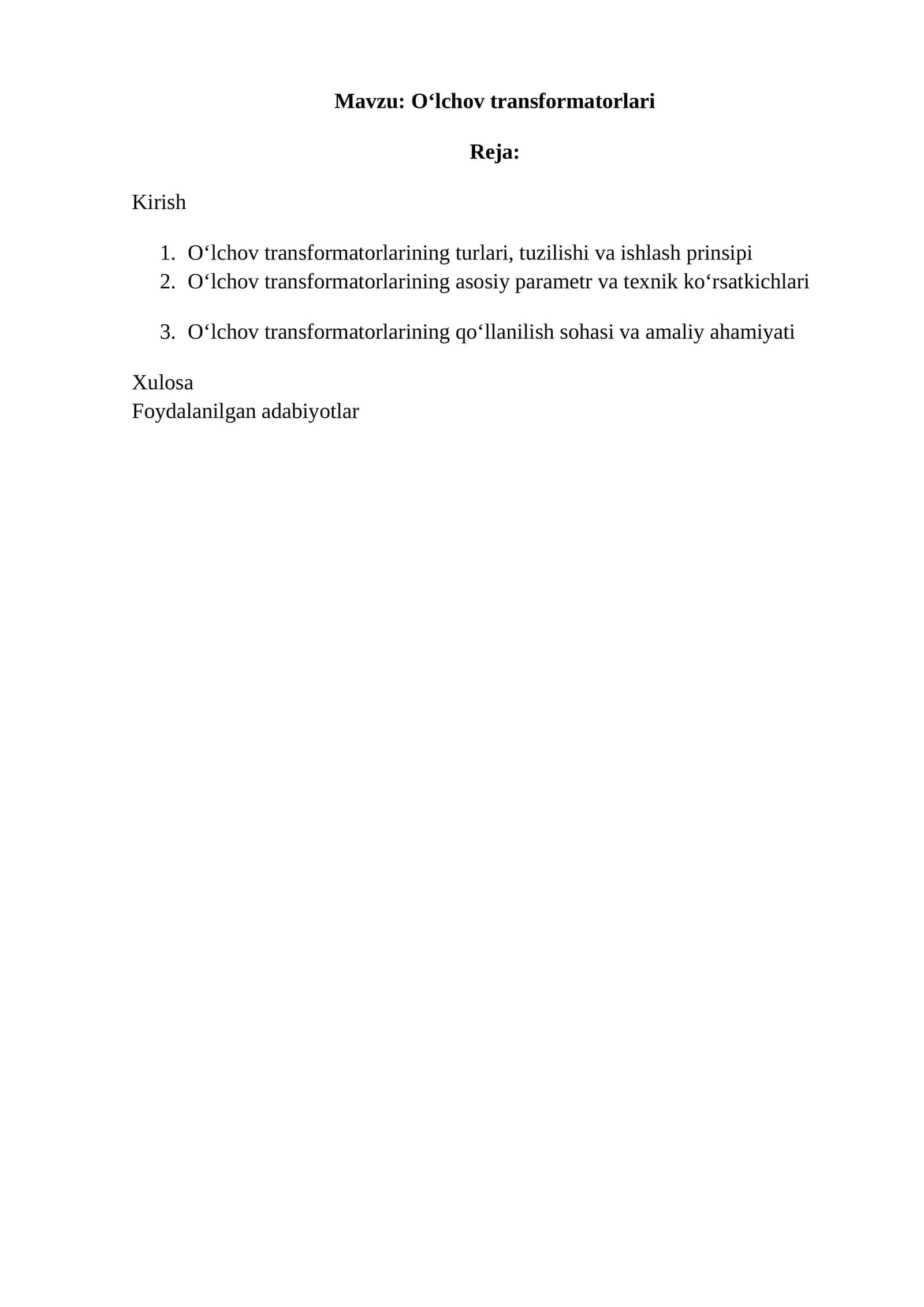 O‘lchov transformatorlari