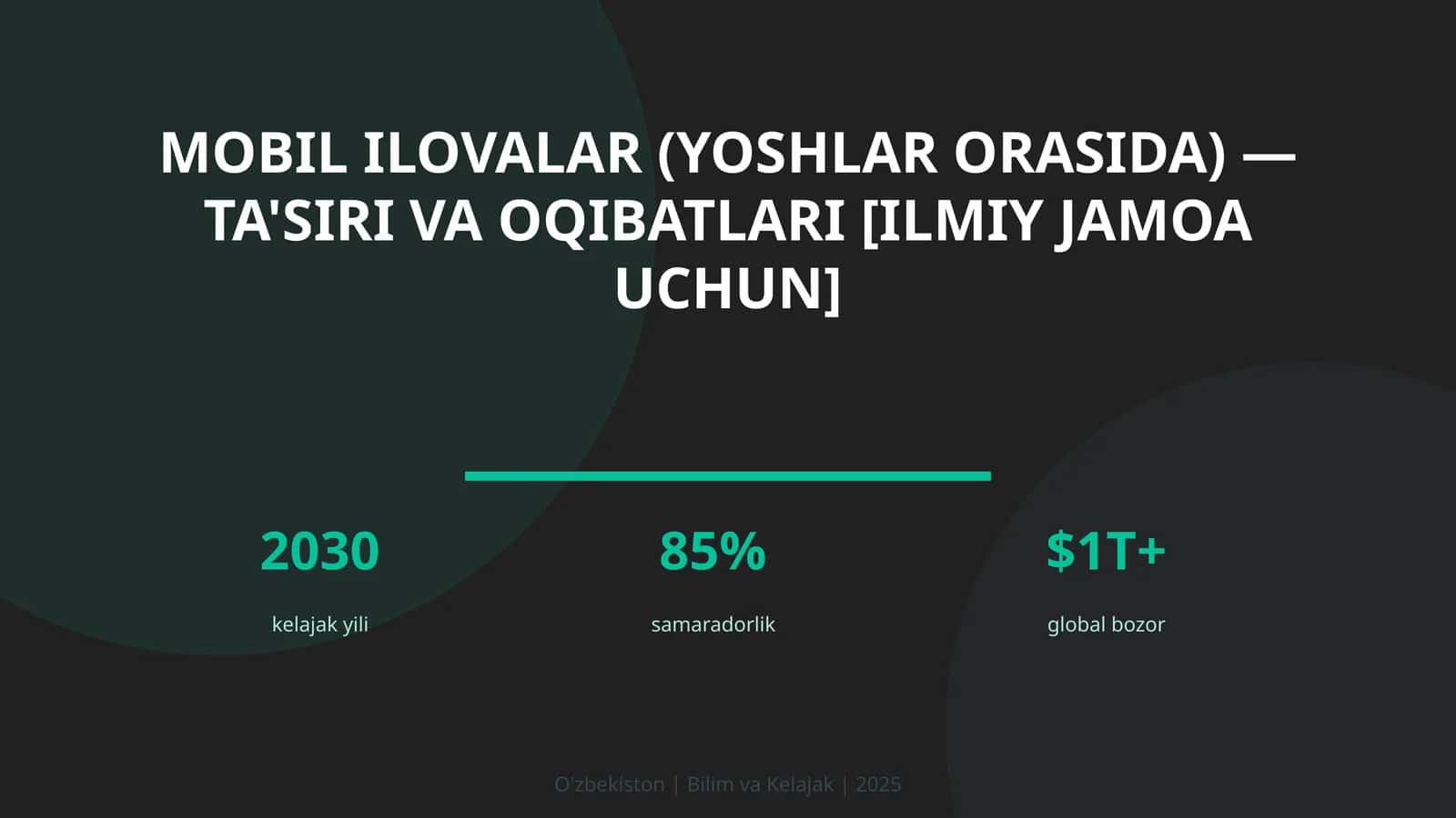 MOBIL ILOVALAR (YOSHLAR ORASIDA) — TA'SIRI VA OQIBATLARI [ILMIY JAMOA UCHUN]